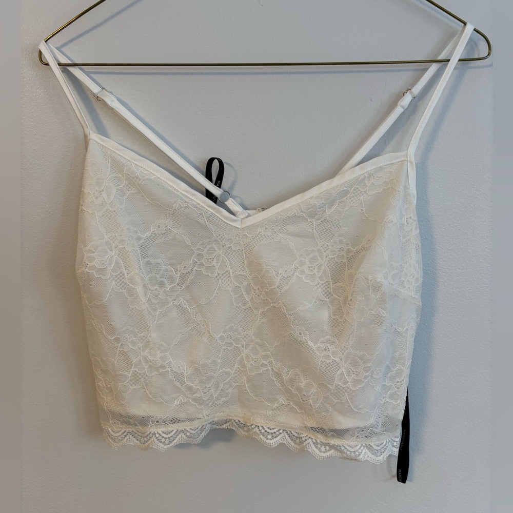 Marciano white lace lined cami sleeveless crop top size medium - Picture 2 of 7